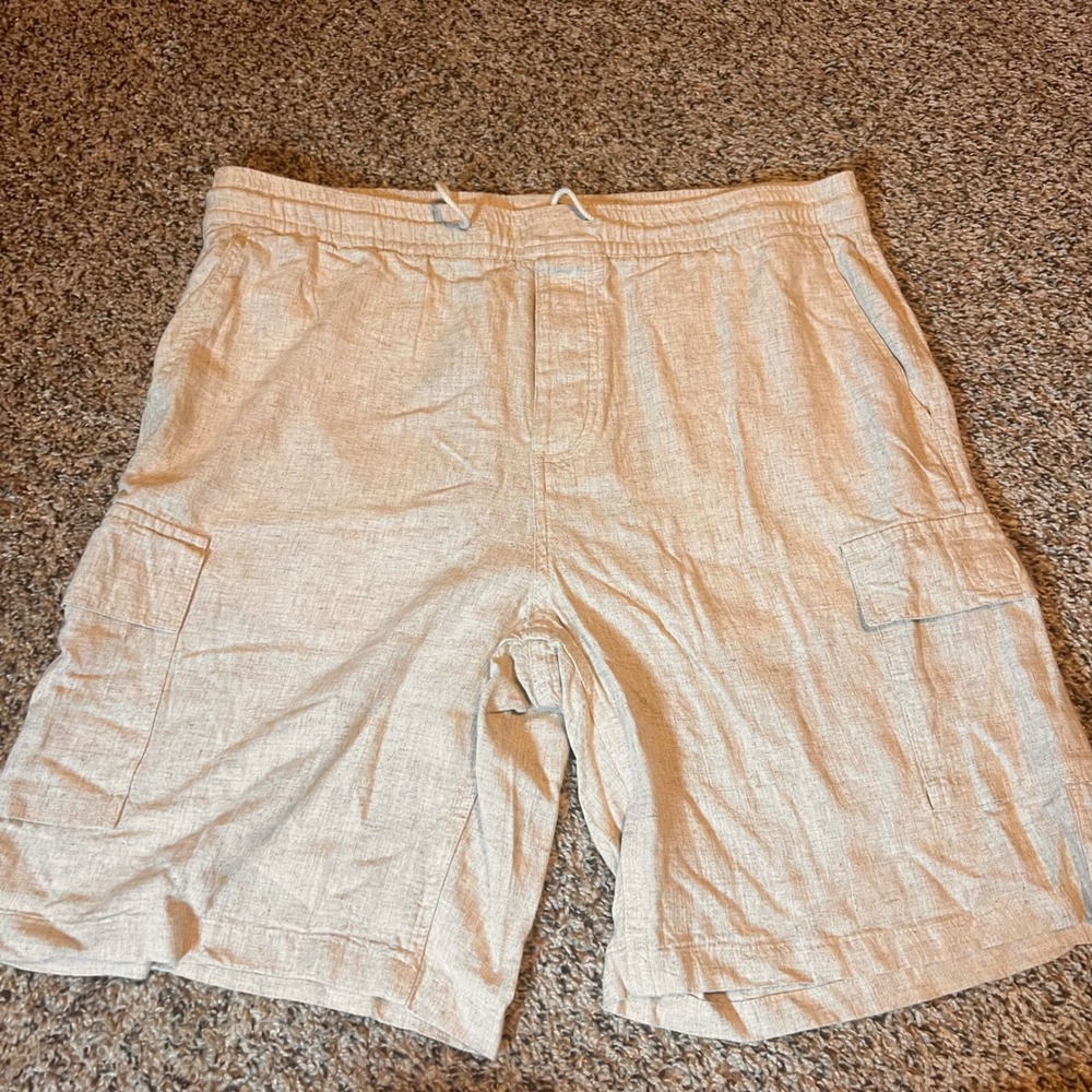 Kenneth Cole Linen Cargo Shorts Casual‎ Drawstring Waist XL